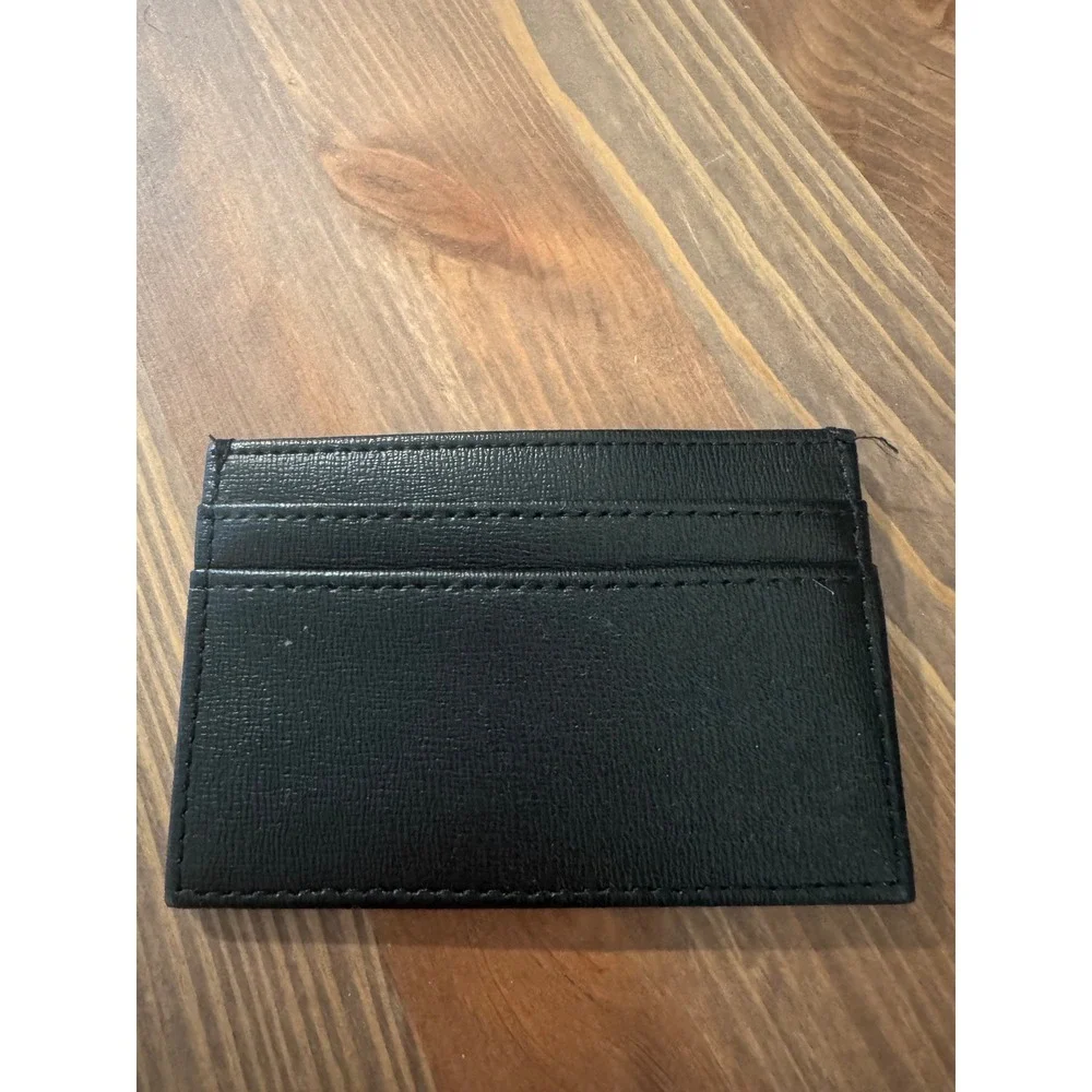 Disney Mickey Mouse Black Faux Leather Slim Card Holder Wallet Gold Tone Emblem